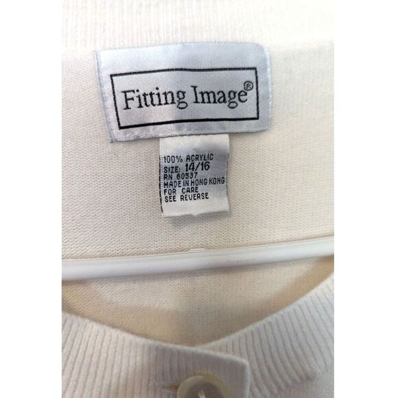 Fitting Image Womens Vintage Cardigan Sweater XL Size 14 / 16 Ivory Cream Knit - Picture 5 of 7